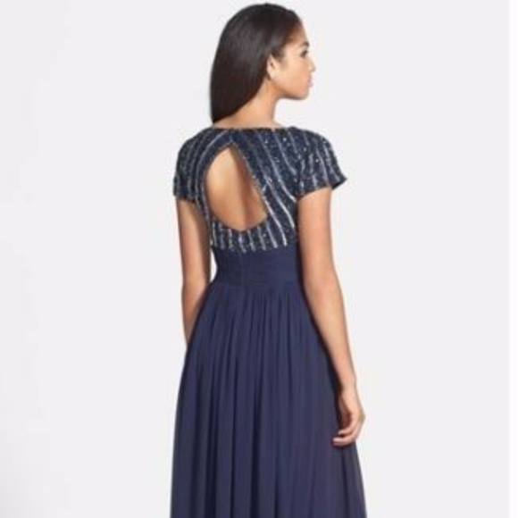 NWT JS Collections Embellished Chiffon Gown Navy‎ Blue [SZ 2 ] - Picture 3 of 10
